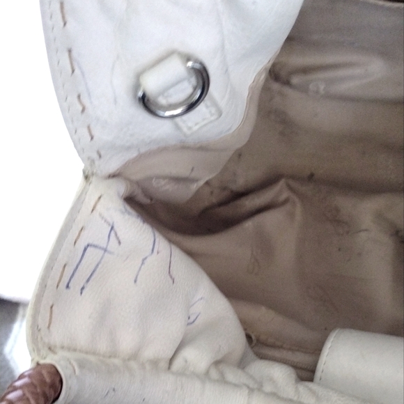 🤍 Vintage Fossil Chalk White Pebbled Leather Mini Hobo Handbag Woven Handles - Picture 8 of 10